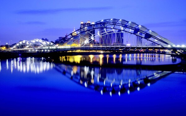 高清夜幕下的钢构桥梁图片