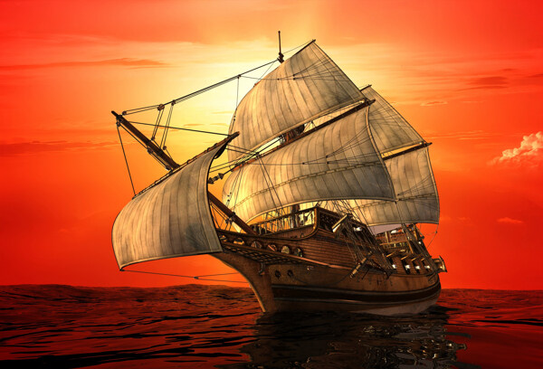 大海航行的帆船图片