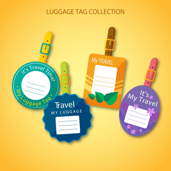 4款彩色行李牌设计矢量素材