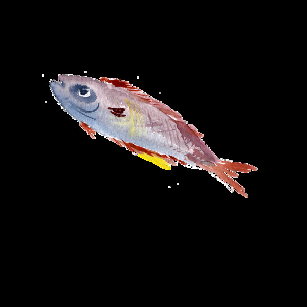 彩色水彩手繪魚透明素材