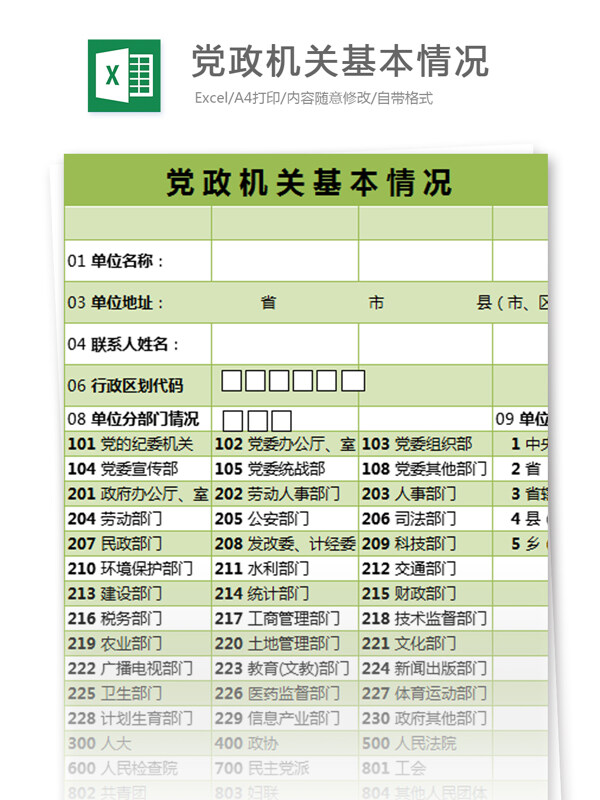 黨政機關(guān)基本情況excel模板表格