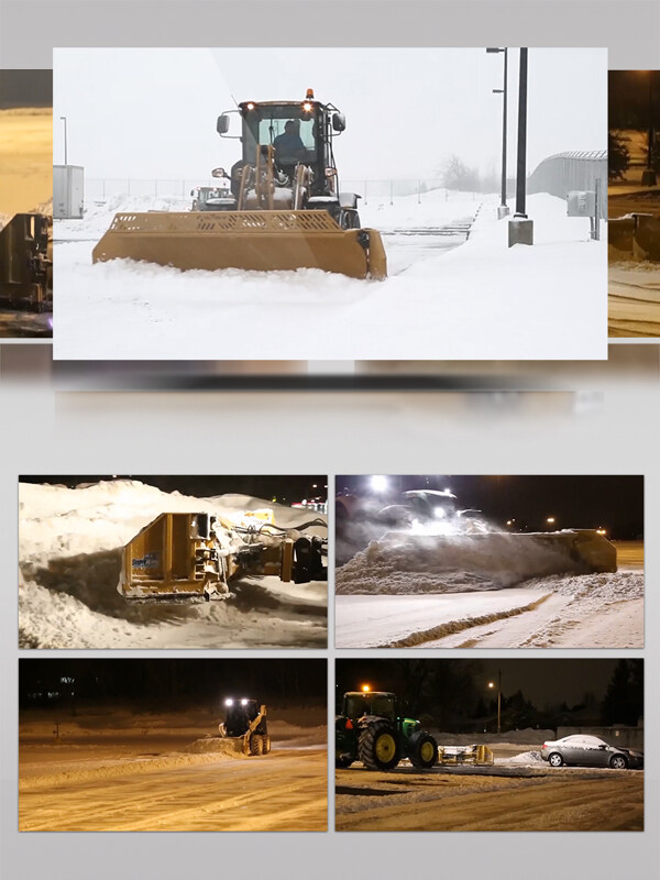 实拍春运城市道路公路雪天铲雪高清视频