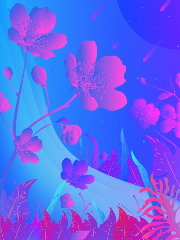 植物梦幻花卉背景插图