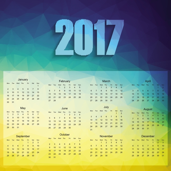 多邊形漸變背景2017日歷