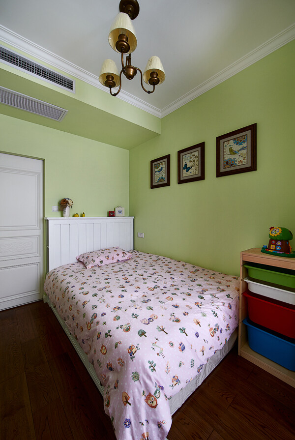绿色墙壁卧室效果图