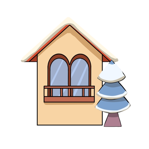 落雪的卡通房子插画