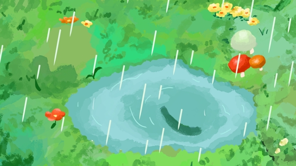清新谷雨池塘背景設(shè)計(jì)