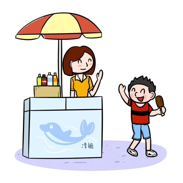 卡通夏季儿童买冰棍png透明底