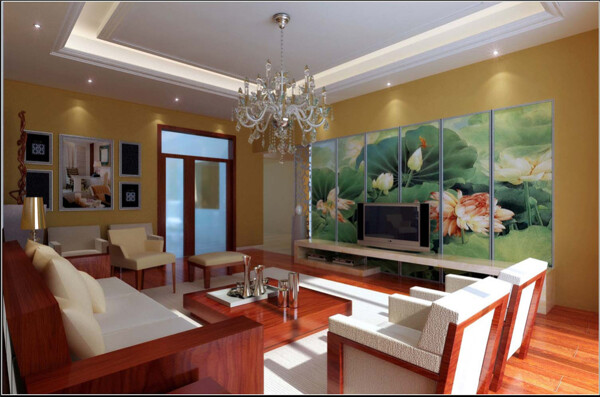 中式客厅3D模型建筑装饰
