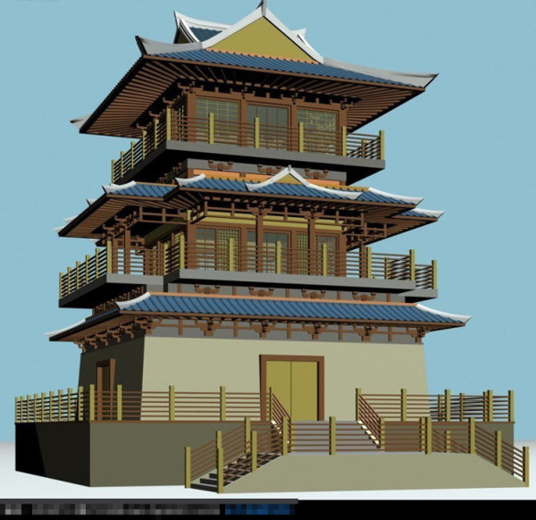 日式塔樓建筑模型效果圖