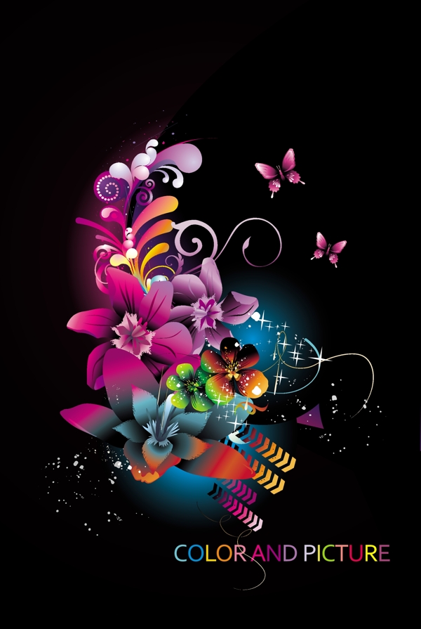 梦幻花纹玻璃花蝴蝶图片