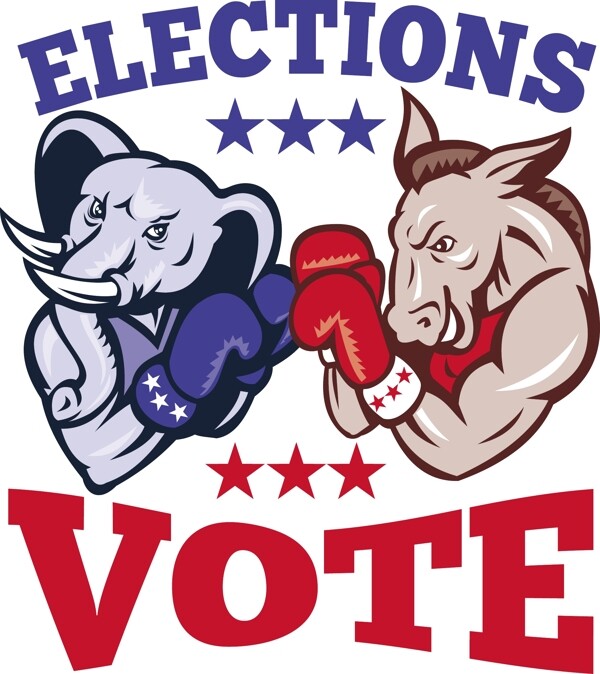 民主党人投票选举共和党的大象吉祥物驴