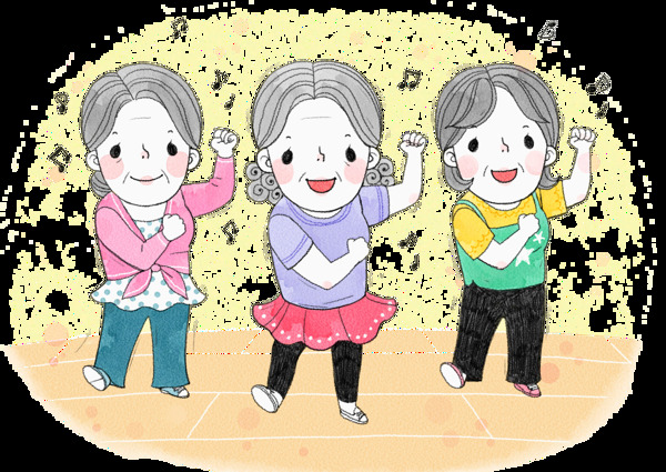 卡通老年廣場舞png元素素材