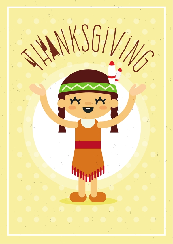 可爱的感恩节印第安人卡