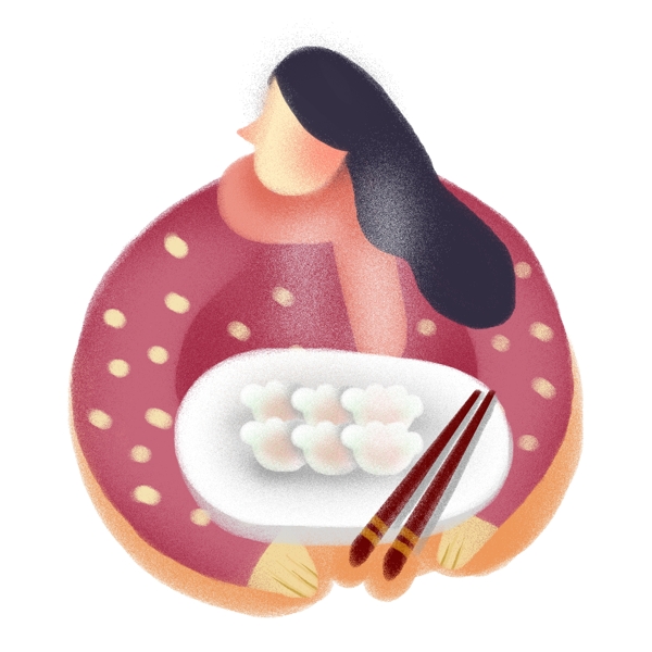 手繪扁平女孩吃餃子原創(chuàng)元素