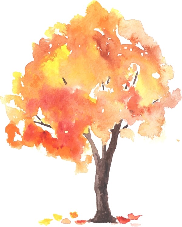 红色秋天的大树插画