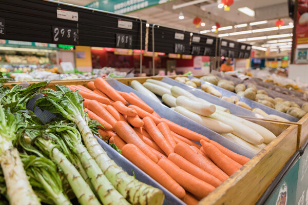 胡萝卜超市展柜蔬菜背景素材