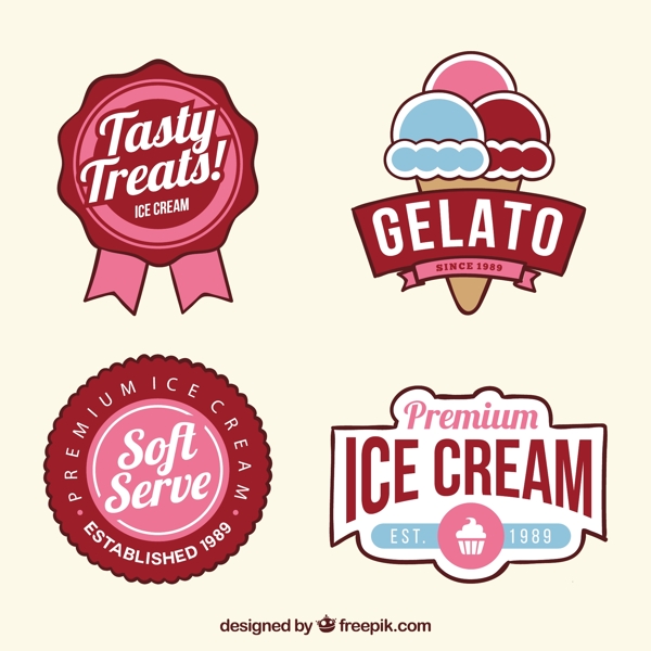 彩色冰淇淋徽章图标平面设计模板