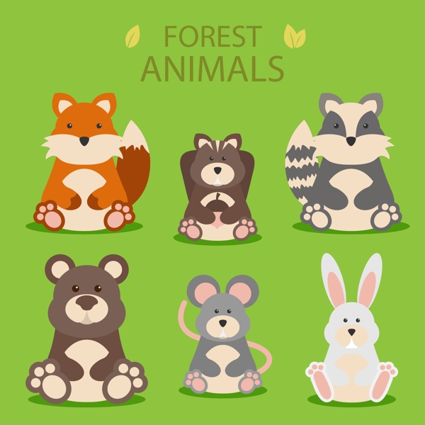 6款可爱坐姿森林动物矢量素材
