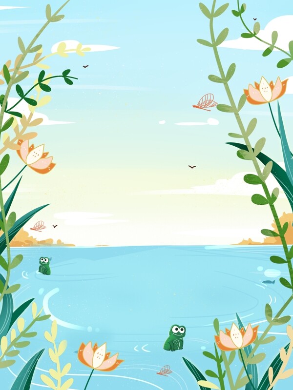 夏季大海花束青蛙背景设计