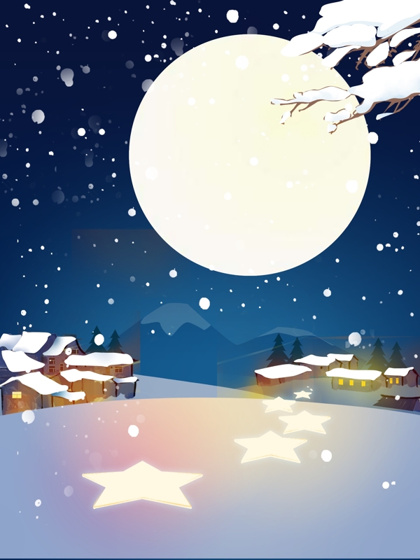 手绘夜晚月亮圣诞节背景素材