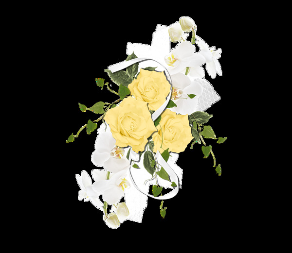 白色黄色玫瑰实拍图png元素
