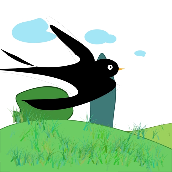 燕子手绘黑色燕子鸟类