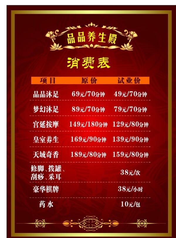 沐足消費(fèi)表圖片