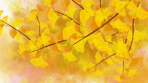 唯美彩绘秋季银杏树叶背景素材