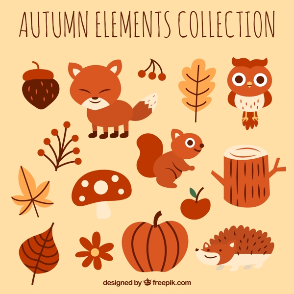 15款可爱秋季动物和植物矢量图