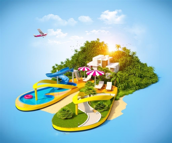夏季海报背景素材图片岛屿和托鞋旅游海报