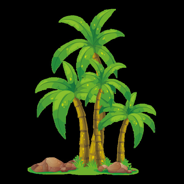 手绘卡通椰子树png元素