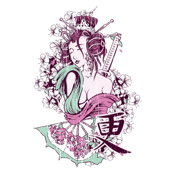 印花矢量圖T恤圖案圖文結(jié)合人物女人免費(fèi)素材