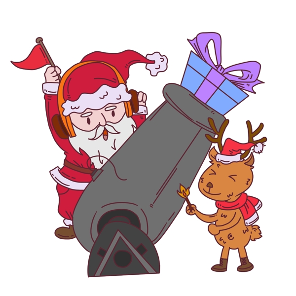圣诞节圣诞老人麋鹿礼物炮