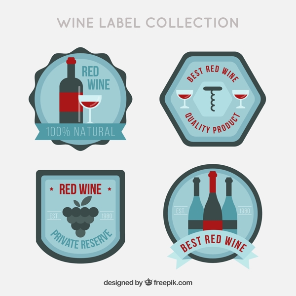 复古风格四个葡萄酒标签贴纸图标