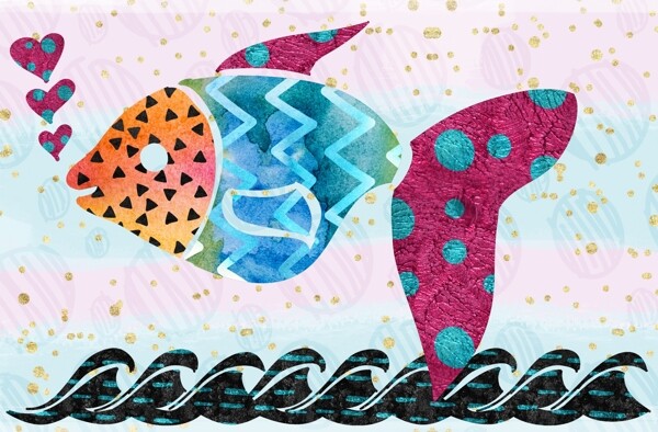 色彩缤纷鲜艳的鱼装饰画PSD模板