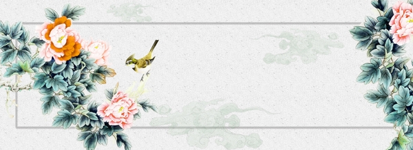 玫瑰花手繪灰色文具banner背景