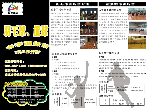 羽毛球籃球培訓宣傳三折頁圖片