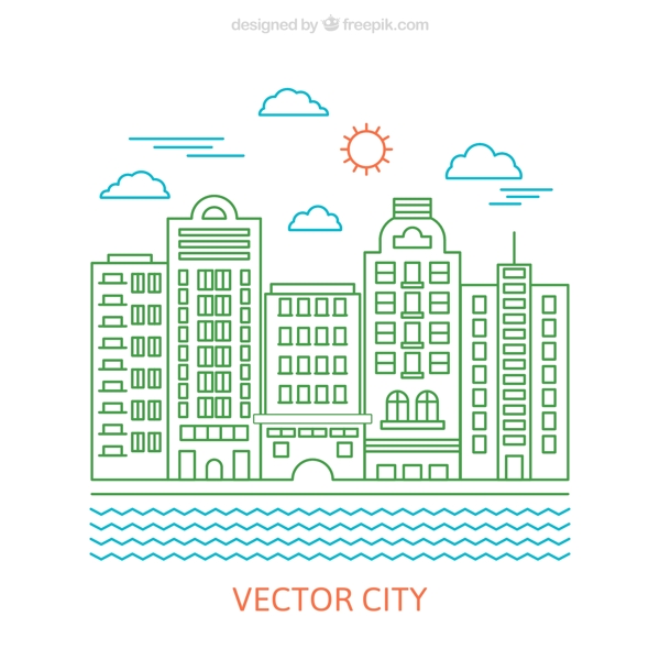 河边的城市建筑矢量图