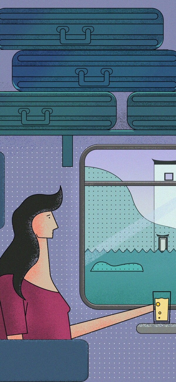 简约个性出游风火车窗外风景插画