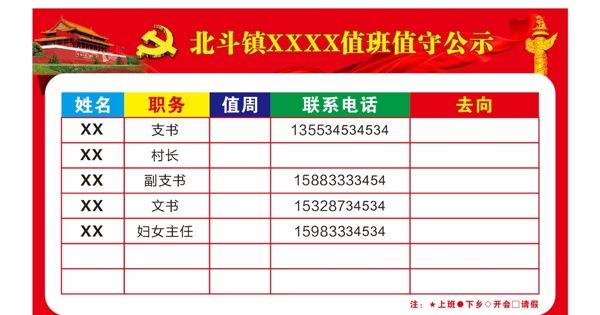 值班值守公示牌