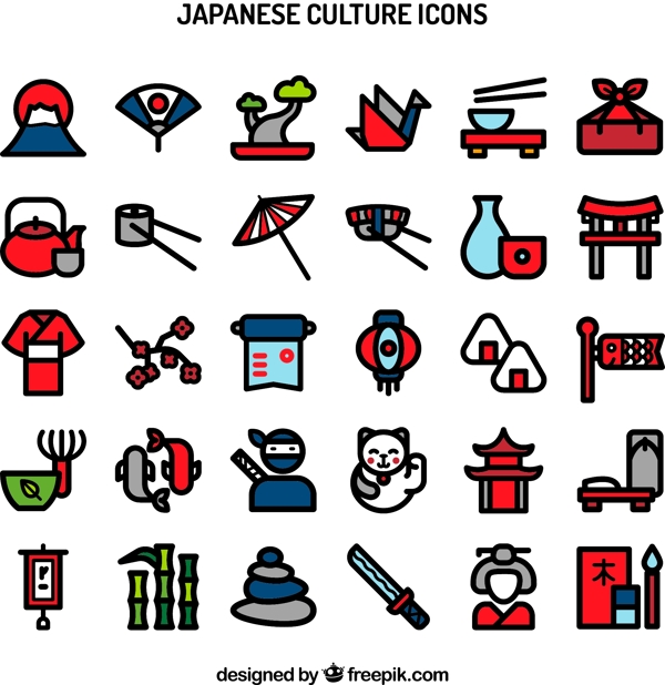24款创意日本文化图标矢量素材