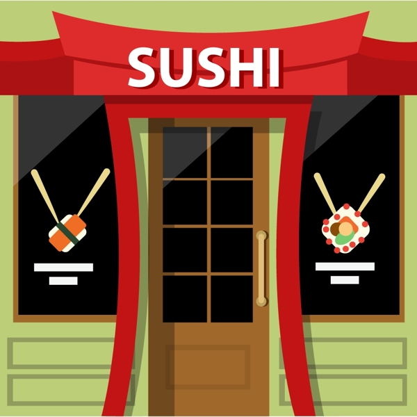 寿司店外观设计与颜色的风格自由向量
