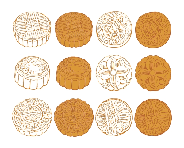 中秋节手绘月饼线稿素描