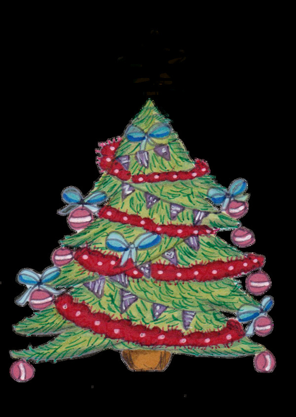 彩绘装饰好的圣诞树png透明素材