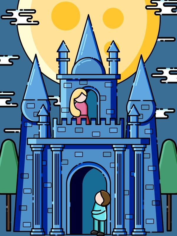 MEB城堡童话可爱卡通月亮小清新矢量插画