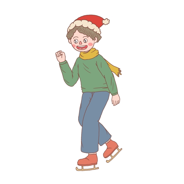 圣诞节卡通手绘男孩滑冰