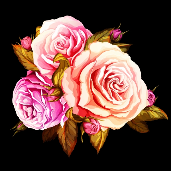 手绘水彩玫瑰花朵矢量素材