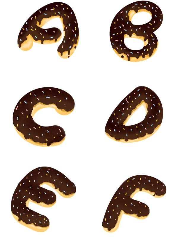 商用手绘甜甜圈食物糖衣英文字母组合