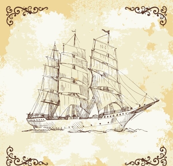 帆船手绘图